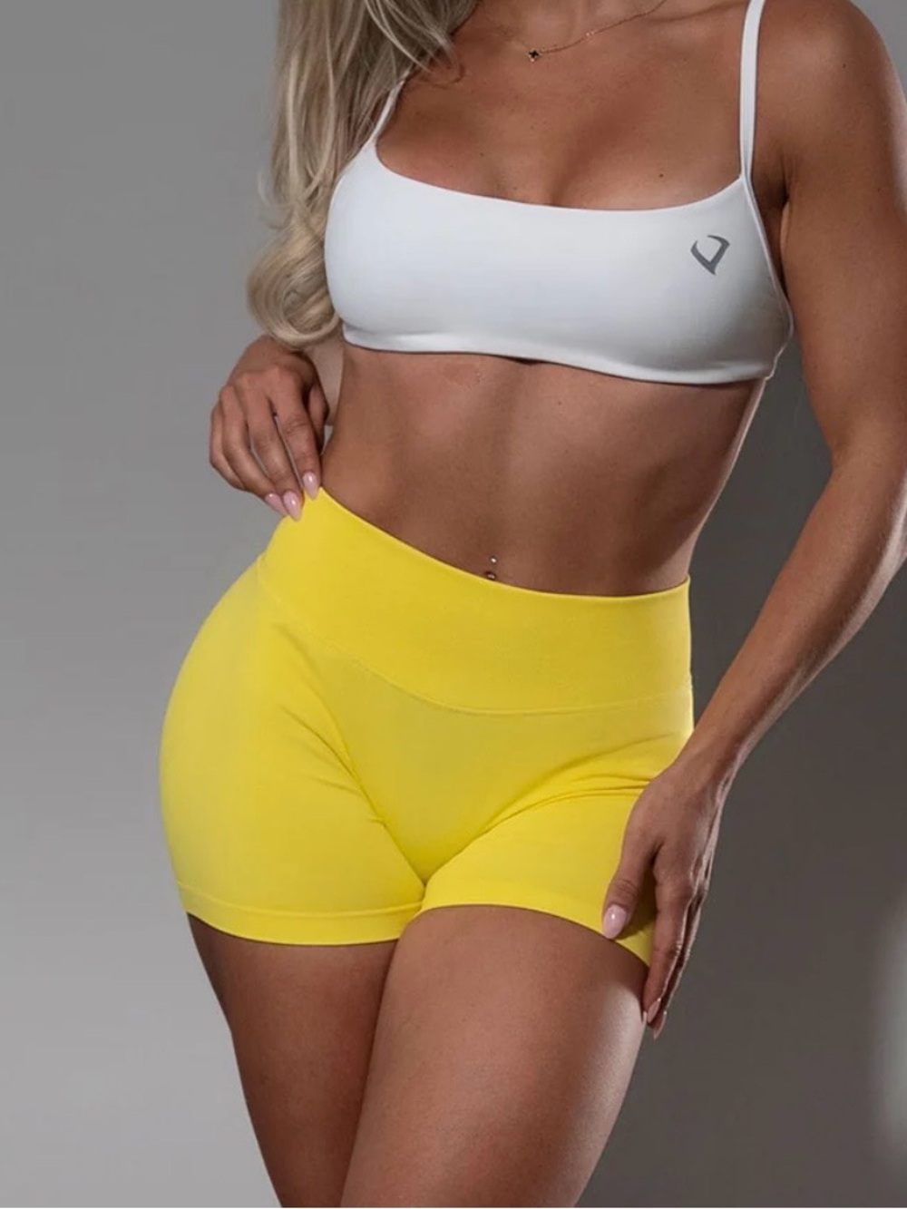 High-Waist Yellow Athletic Compression Shorts by - Picture 2 of 10